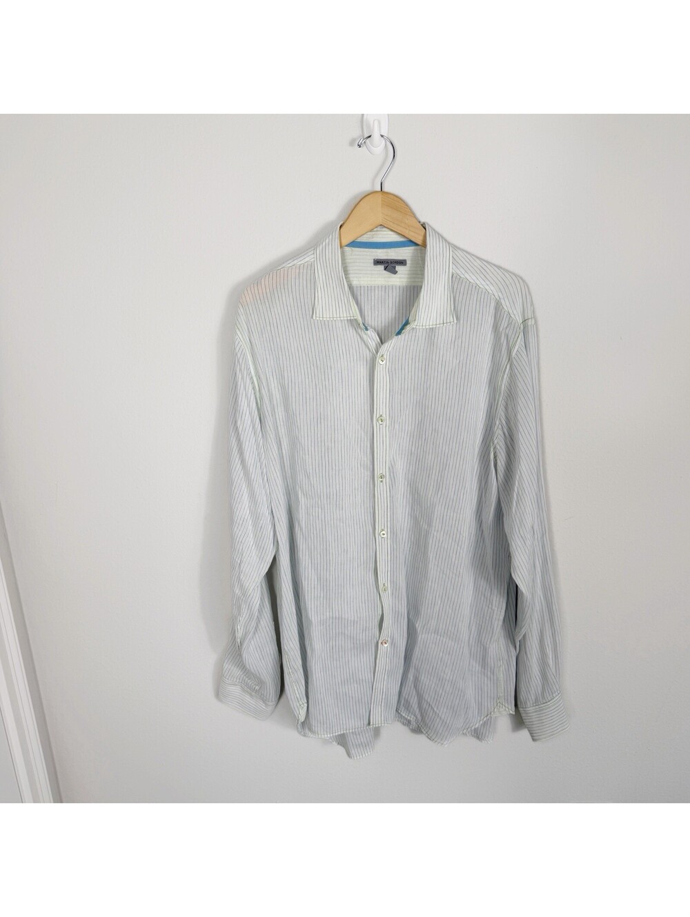 Martin Gordon Long Sleeve Shirt Mens Linen Button Up Striped Summer Casual XXL